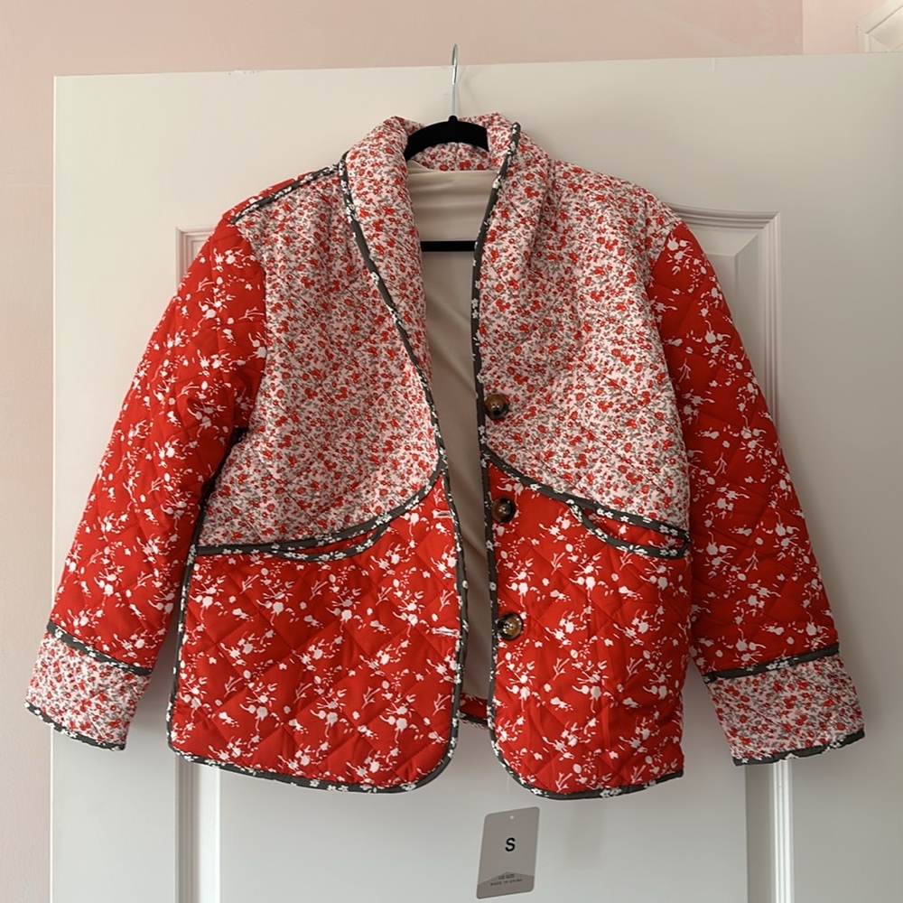 NWT FREE PEOPLE LOOKALIKE Cropped Floral Quilted Jacket LightweighT Puffer SMALL